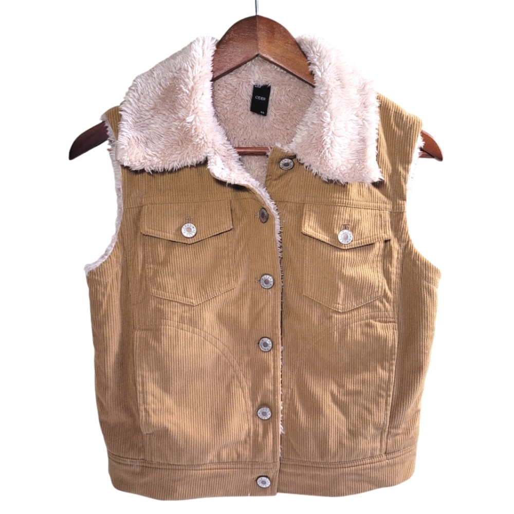 Cider Cordouroy Faux Shearling Vest Tan Cream Women's XS Cabincore